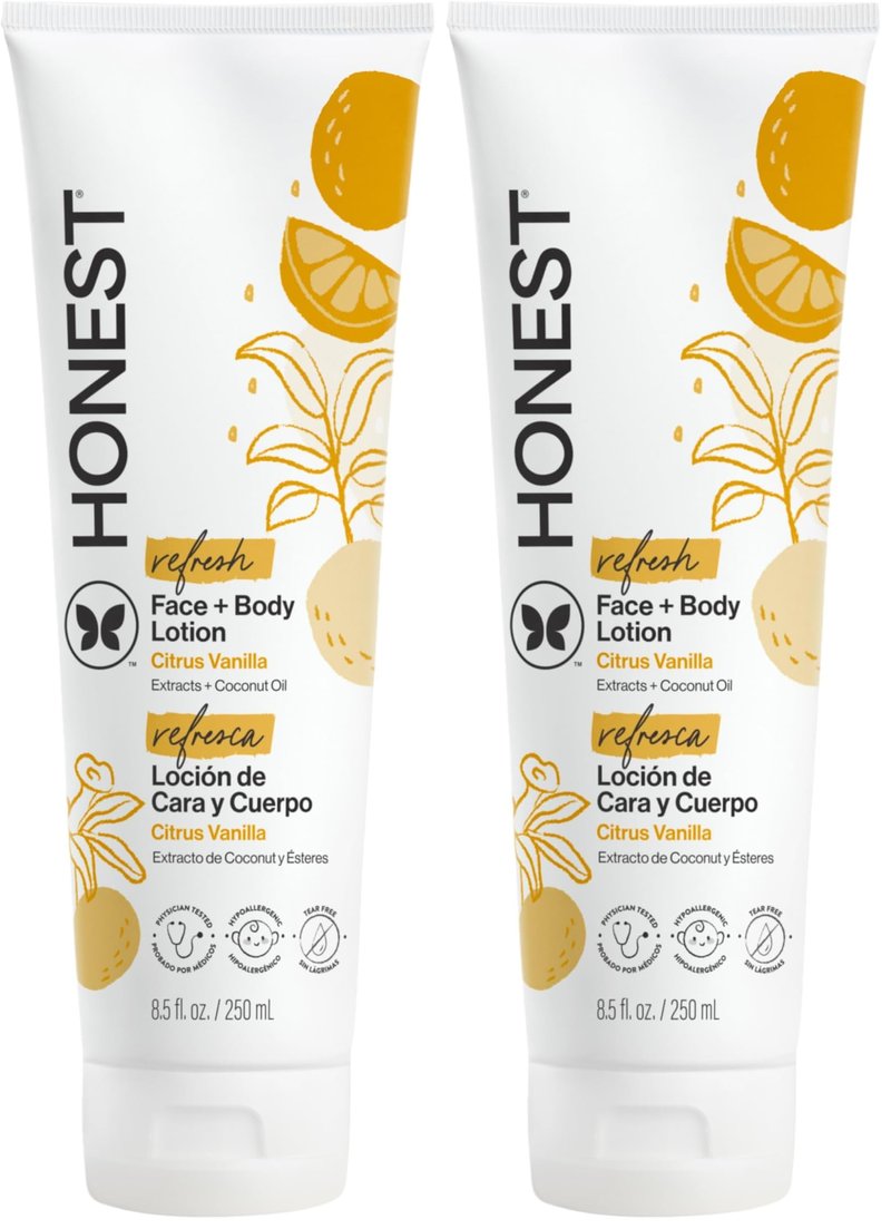 The Honest Company Hydrating Face and Body Lotion,Fast Absorbing,Naturally Derived Hypoallergenic,Citrus Vanilla Refresh,8.5 fl oz,(Pack of 2)