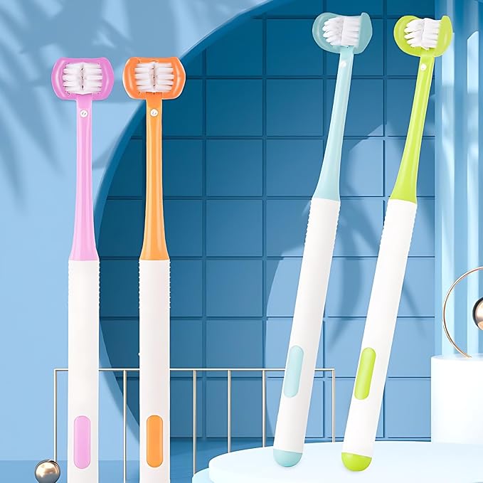 3 Sided Autism Toothbrush 360° Oral Teeth Cleaning Design U-Shaped Toothbrush 4 PCS Adult Soft Bristles Soft and Gentle for Complete Tooth and Gum Care (Mix Colour 4PCS)