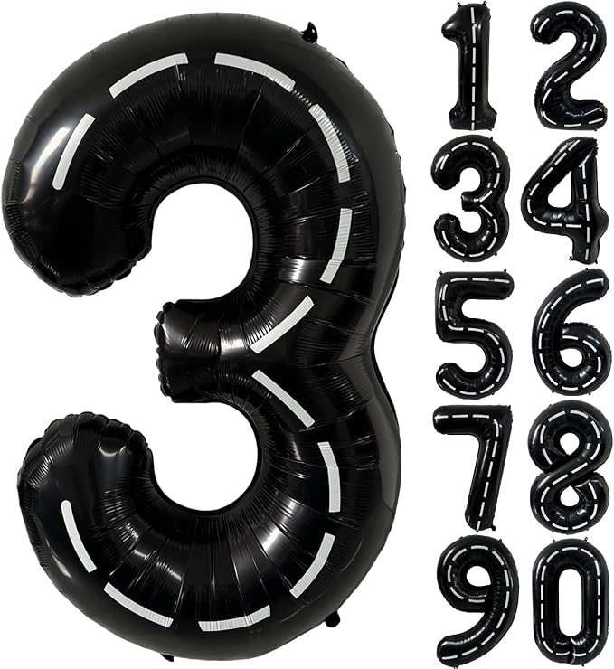 40 Inch Race Car Black Number Balloons Race Car Birthday Party Balloons Large Black Number 3 Balloons Boys 3rd Birthday Party Race Car Theme Party Decorations Supplies（Digital 3）