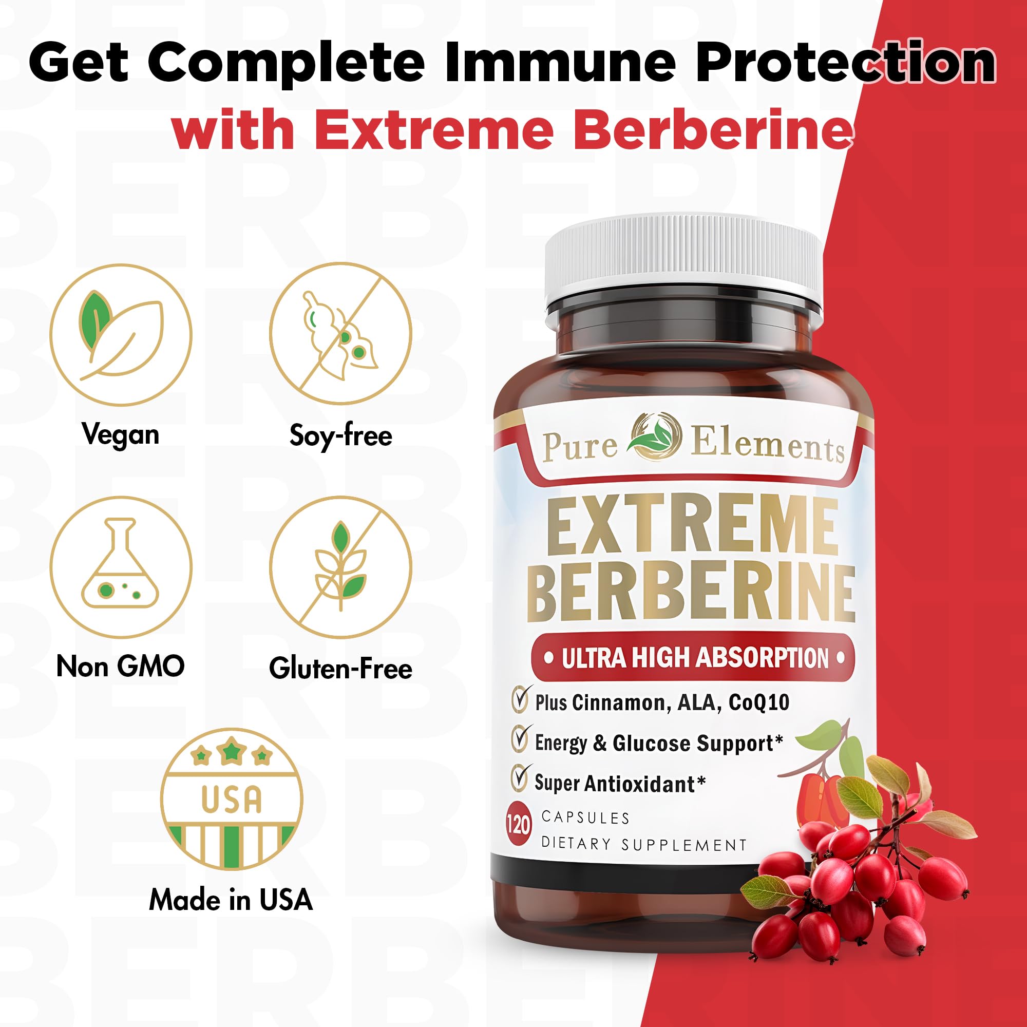 Berberine 500mg Complex with ALA, Coq10, Turmeric, Cinnamon, Bitter Melon, banaba Leaf, Korean Panax, Royal Jelly, and 21 Herbs for Healthy Blood Sugar Support and Immunity-60 Capsule Servings