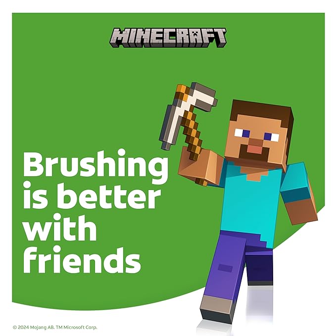Colgate Kids Battery Powered Minecraft Toothbrush, Extra Soft Kids Battery Toothbrush with 1 AA Battery Included, Made for Ages 3 and Up, Features Easy On and Off Switch, Flat Lay Handle, 1 Count