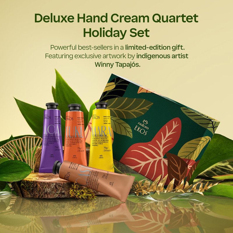 natura - Brazilian Beauty Hand Cream Trio Holiday Gift Set – Travel Size, Brazil Nut, Tukumã & Cacau | 100% Vegan, Deep Nourishing Hand Creams Gift Box 1.4 oz (40g)