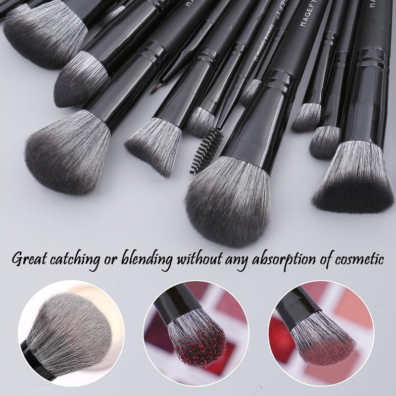 MAGEFY Makeup Brush Set, 22 Pcs Premium Synthetic Makeup Brushes Foundation Eyeshadow Brush Powder Blush Concealers Brush Set Travel Makeup Brushes with Case(Black)