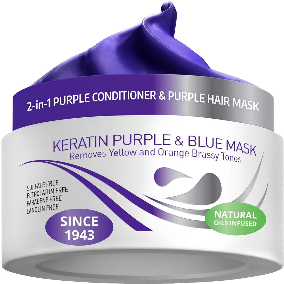 VITAMINS hair cosmetics Keratin Purple Hair Mask - Blue Hair Mask Deep Conditioner Treatment - Blonde Toner to Neutralize Brassiness in Brassy Blonde, Silver, White, Gray & Brown Locks