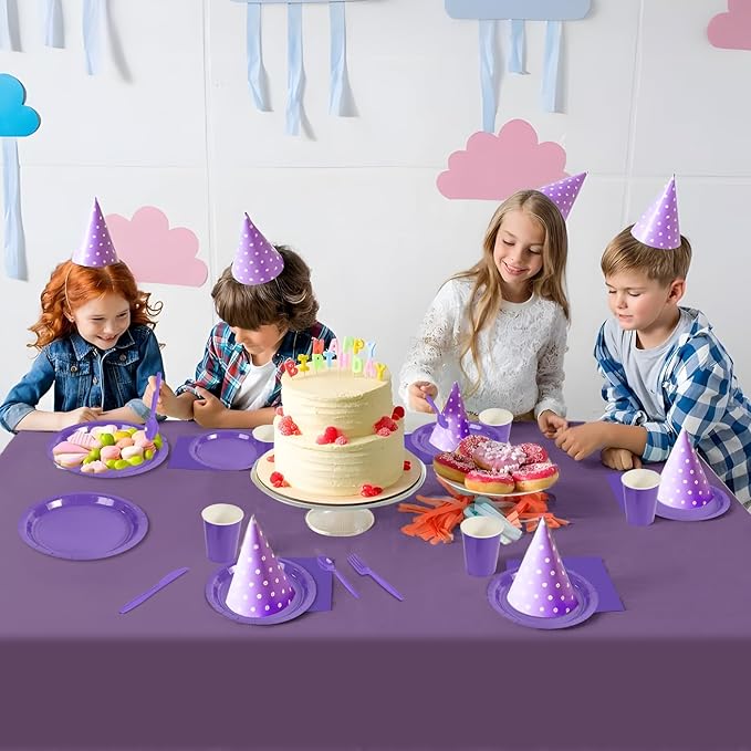 Ottin 169PCS Purple Christmas Party Supplies for 24 Guests – Disposable Paper Plates, Napkins, Cups, Forks, Knives, Spoons & Tablecloth for Birthday, Wedding, Thanksgiving, Christmas, and New Year