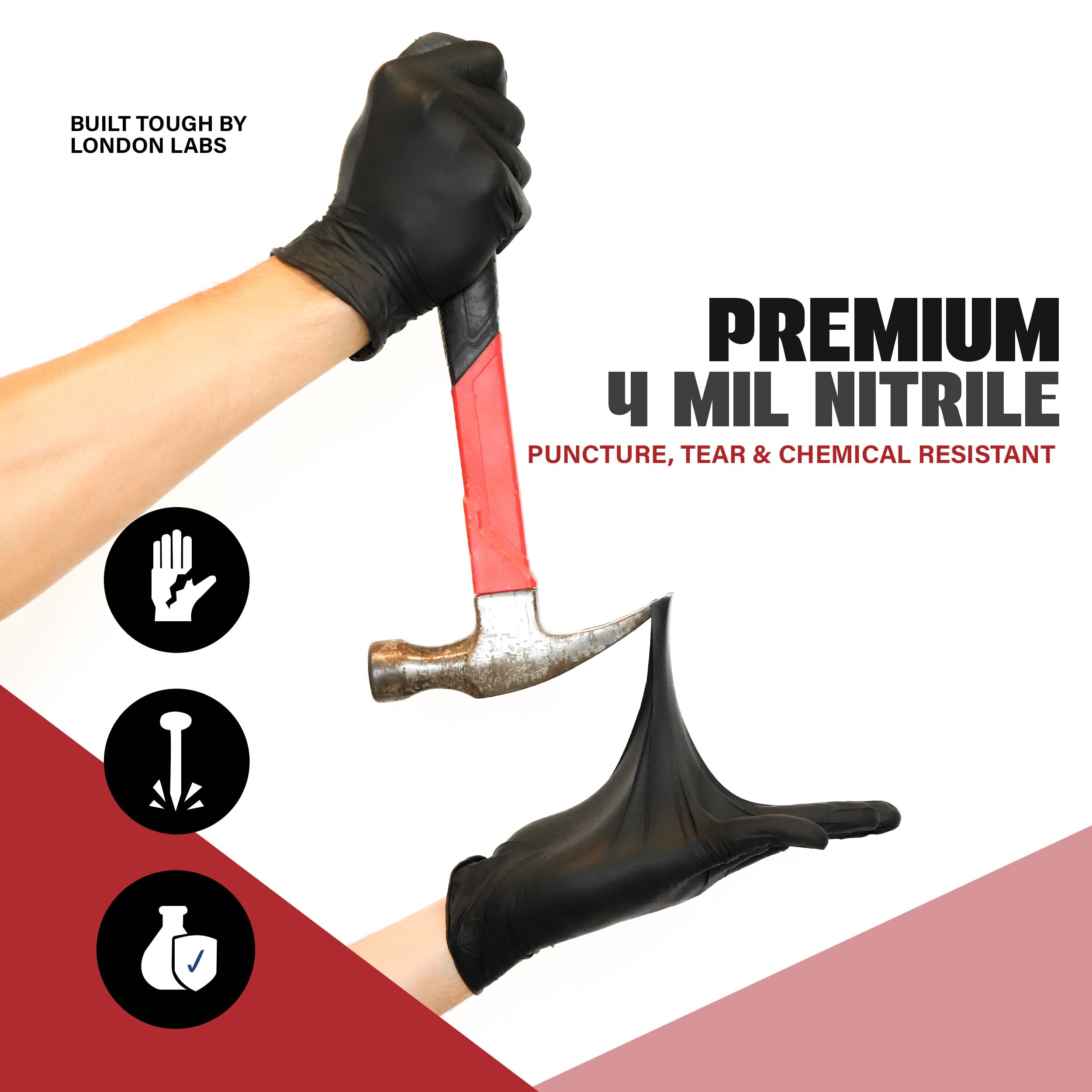 London Labs Synsafe 4 Mil -Black Nitrile Exam Gloves –Disposable Latex Free & Powder Free – Extra Strong, Rubber Gloves – First Aid Kit, Medical, EMT, Cleaning, Cooking | Bulk Case of (1000 ct)