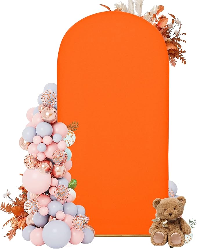 Arch Covers,Arch Backdrop Stand Fitted Cover for Wedding Birthday Party Ceremony Banquet Decoration(7.2FT,Candy Orange,Cover Only)
