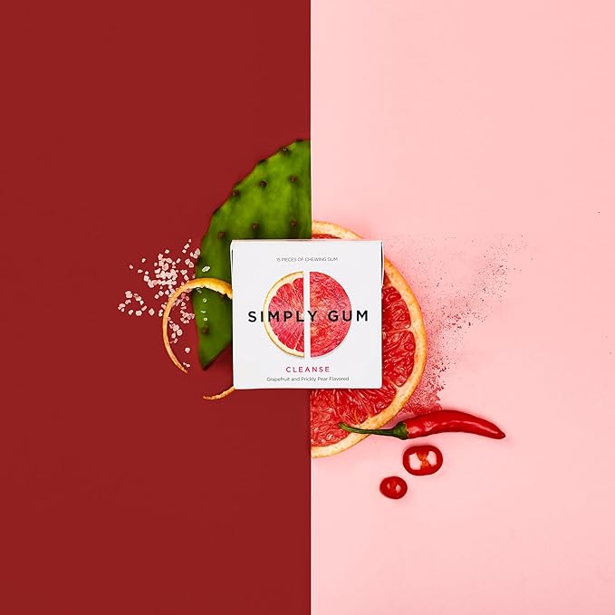 SIMPLY Gum Cleanse (Grapefruit and Prickly Pear), Plastic-Free Natural Chewing Gum, 6 Pack (90 Pieces) | Vegan, Kosher, Non GMO, Aspartame Free and Sorbitol Free