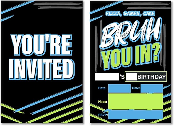 Soiceu Teen Boy Birthday Invitations Bruh Birthday Party Invites with Envelopes Set of 20