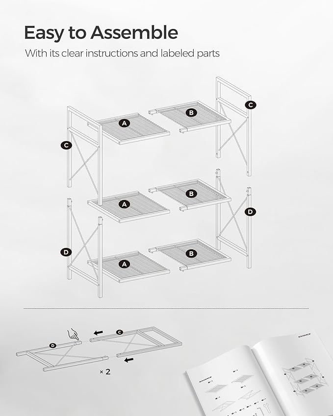 SONGMICS 3-Tier Metal Storage Rack with Wheels, Mesh Shelving Unit with X Side Frames, 31.5-Inch Width, for Entryway, Kitchen, Living Room, Bathroom, Industrial Style, White UBSC183W01