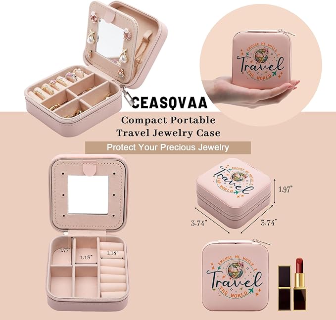 Travel Gifts for Women Jewelry Box, Best gifts for International Travelers People Who Love Travel, Flight Attendant Essentials Gifts, Women Weekend Trip Travel Stuff Travel Jewelry Case Organizer