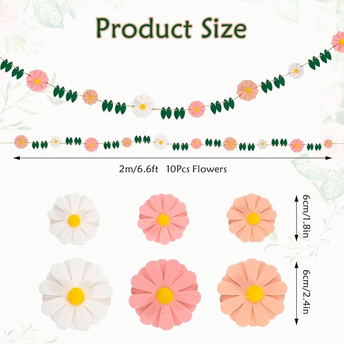 Misscrafts Felt Garland Flower Hanging Garland Daisy Party Banner Colorful 6.6ft for Baby Shower Grand Opening Party Festivals Room Decorations