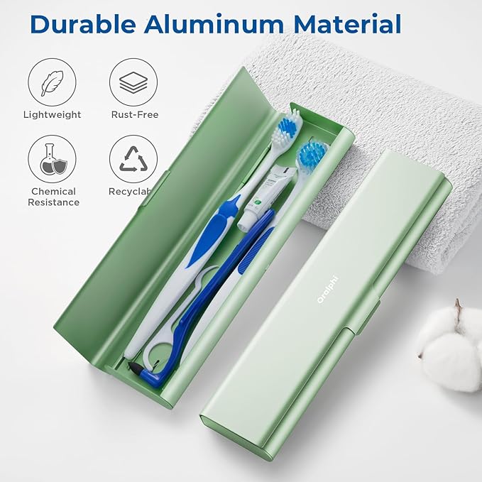 Wider Aluminum Toothbrush Travel Case, Portable Travel Toothbrush Holder, Durable Manual Toothbrush Box Container for Traveling, Bathroom, Camping, Business Trip-Not for 0.85oz Toothpaste, Green