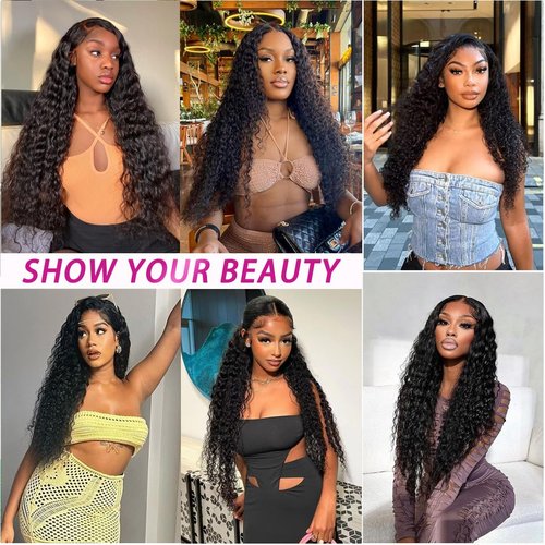 Taziza Brazilian Water Wave Bundles Human Hair 12A Unprocessed Virgin Remy Hair 3 Bundles(16 18 20 Inch) Water Wave Human Hair Bundles Wet and Wavy Natural Black Color