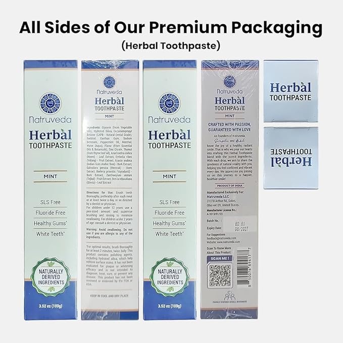 Neem Herbal Toothpaste with Complimentary Copper Tongue Scraper | Fluoride Free, SLS Free, Natural Toothpaste for Adults | Ayurvedic Oral Care with Mint & 8 Herbal Ingredients | 3.52 oz