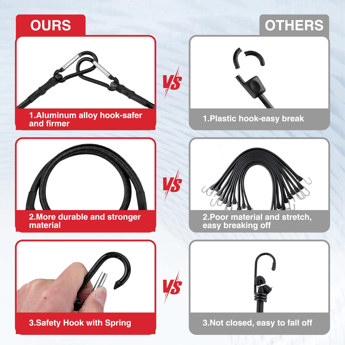 WORKPRO 24 Inch Bungee Cords with Hooks, 4 Pack Superior Rubber Heavy Duty Bungee Straps Strong Elastic Rope for Outdoor Tent, Luggage Rack, Camping, Cargo, RV, Bike, Transporting, Storage, Black