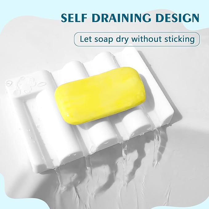 Silicone Soap Dish, Self Draining Soap Holder Perfect for Shower, Bathroom Sink, Kitchen Sink & Travel, Non-Slip Bar Soap Holder Extend Soap Life, Keep Soap Bars Dry Clean & Easy Cleaning (White-1PCS)