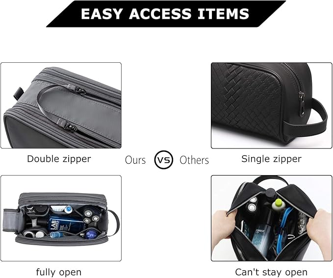BAGSMART Toiletry Bag for Men, Travel Toiletry Organizer Dopp Kit Water-resistant Shaving Bag for Toiletries Accessories, Door Room Essentials,Grey-medium