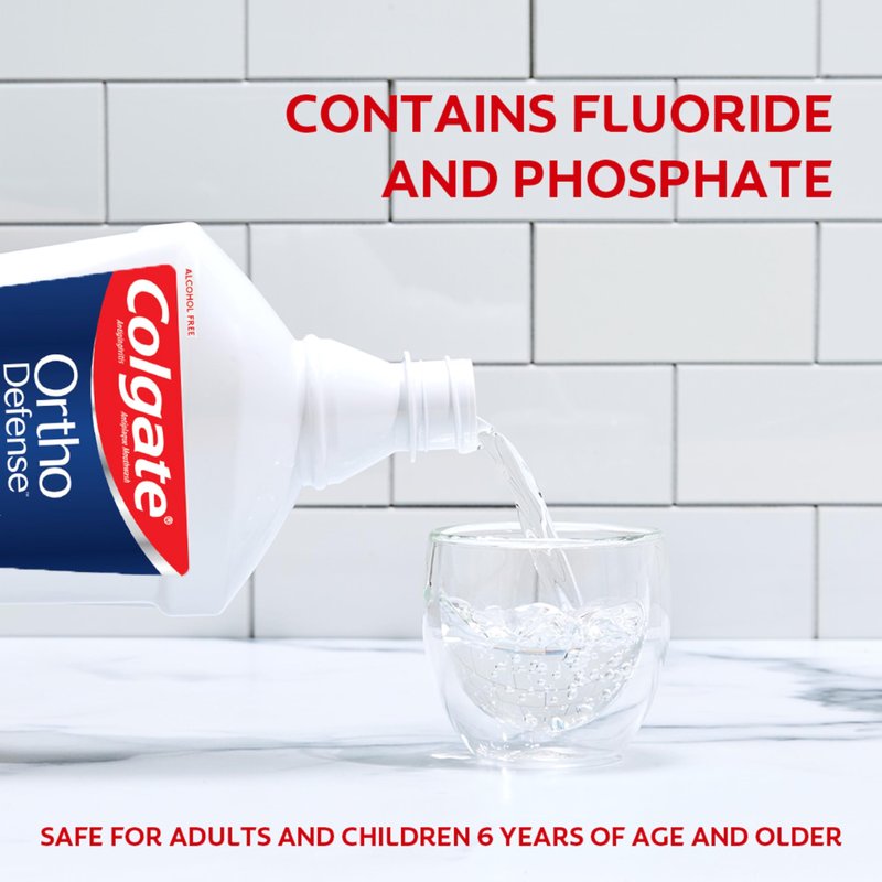 Colgate Ortho Defense Phos-Flur Anticavity Mouthwash, Alcohol Free Mouthwash for Braces, Made with Fluoride and Phosphate to Reduce White Spots and Help Prevent Cavities, Mint, 16.9 Fl Oz Bottle