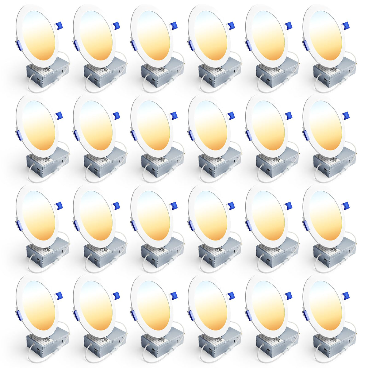Ensenior 24 Pack 6 Inch LED Recessed Ceiling Light, Dimmable, 2700K-5000K 5CCT, 1200LM 12W 120V, High Brightness Canless Wafer Downlight - ETL&FCC&IC