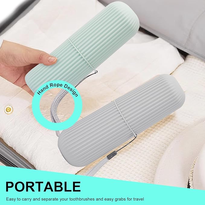 UCEC Toothbrush Cup, Portable Travel Toothbrush Holder Case, Toothbrush Case Set for Camping, Traveling, Home, School, Business, Bathroom, 2 Pack (Green, Grey)