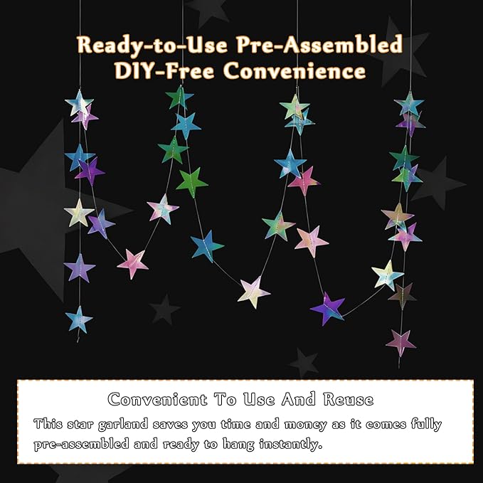 52 Feet Star Garland Banner Decorations for Party,Gold Star Hanging Bunting Banner Hanging Glitter Stars Garland Christmas Birthday Decorations (4 Pack Star)