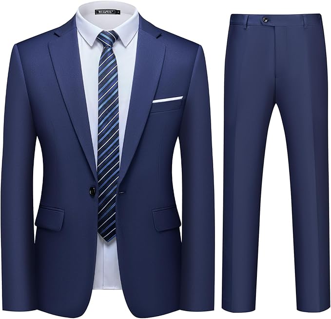 WULFUL Men's 2 Piece Slim Fit Suit Set One Button Blazer Jacket Pants Tuxedo Set for Party, Wedding and Business