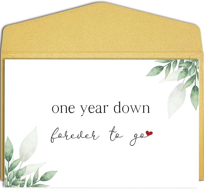 Qiliji Romantic 1st Anniversary Card, Happy 1st Anniversary Card for Him Her, First Year Wedding Anniversary Card, 1 Year Down Forever To Go