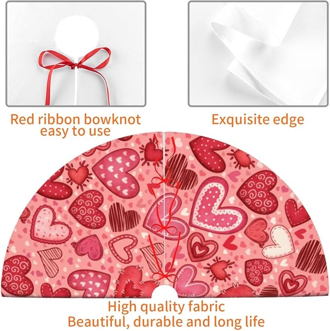 Valentines Day Heart Tree Skirt Xmas Tree Mat Christmas Tree Ornaments Decorations Holiday Party Indoor Outdoor 30"