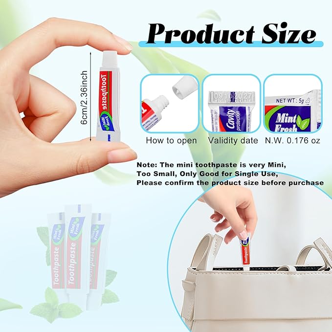 HOIQIRY 30 Tubes Extra Small Travel Size Toothpast Bulk,Mini 0.176 oz/5 Grams Small Disposable Toothpaste Mint Single Use Mini Bulk Toothpaste Travel Size for Hotel,Camping,Homeless,Charity,Guests
