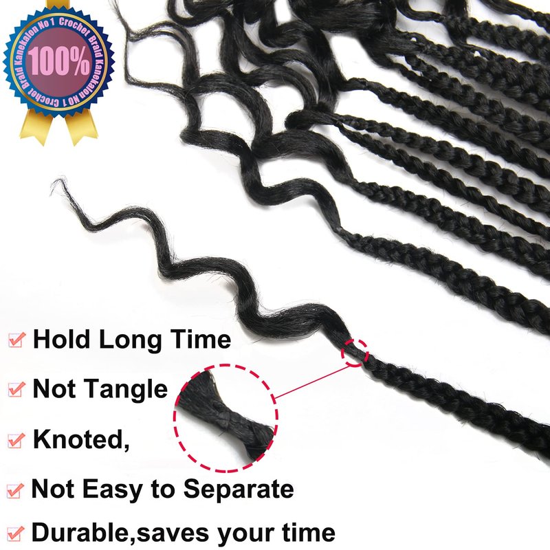 ROSESSEA 6Packs 26 Inch Crochet Braids Box Braids Crochet Hair For Women Black Crochet Braid Hair With Curly Ends Box Crochet Braiding Hair Extensions (26inch, 1B#)