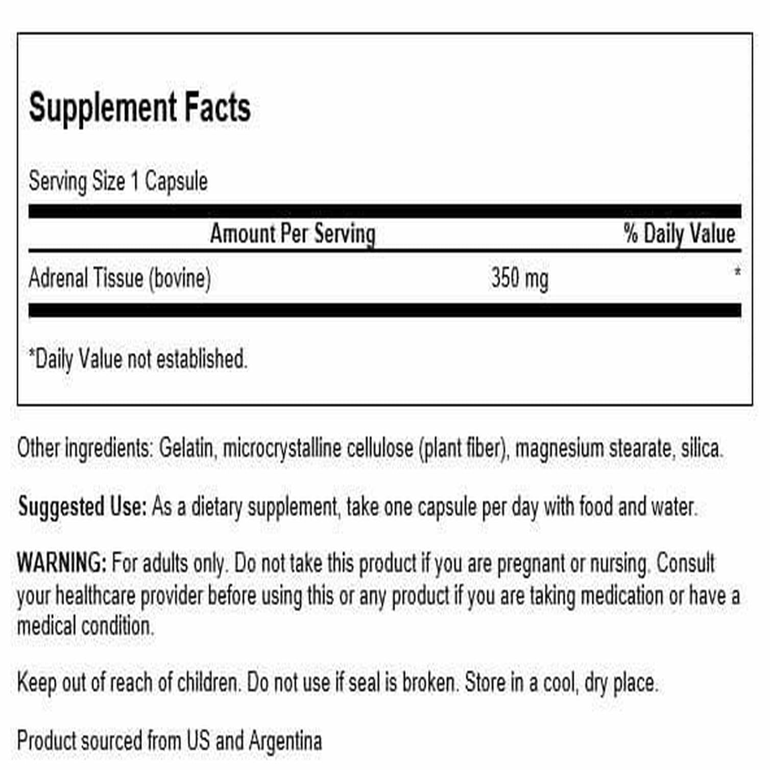 Swanson Adrenal Glandular 350 Milligrams 60 Capsules