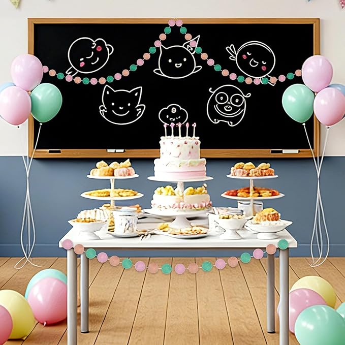 Boao 2 Pieces Wool Felt Ball Garland Colorful Pom Pom Garland Handmade 6.5 Feet Long 24 Balls Felt Banner for Wall Christmas Tree Decoration (Pink,Green)