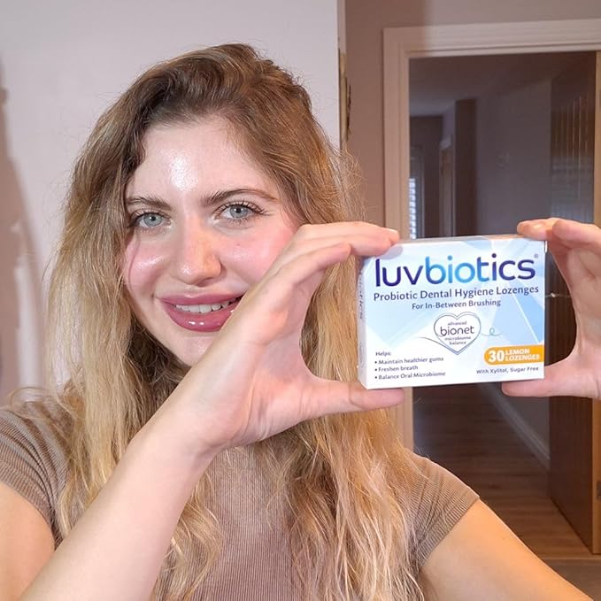 Luv Biotics Sugar Free Lemon Lozenges with Dental Probiotics, Xylitol & Aloe Vera for Bad Breath, Halitosis, Gum Health, Dry Mouth & Oral Care – 30 Lozenges