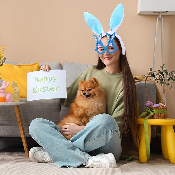 48 Pcs Easter Headbands and Glasses Set, Bunny Ears Bulk with Cute Bunny Glasses, Plush Spring Costume for Adults Easter Photo Props Party Favors