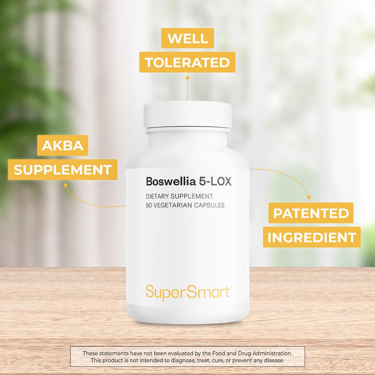 Supersmart - 5-Loxin 200mg per Day (Patented) - AKBA Supplement - 5-Loxin Boswellia Serrata Extract | Non-GMO & Gluten Free - 90 Vegetarian Capsules