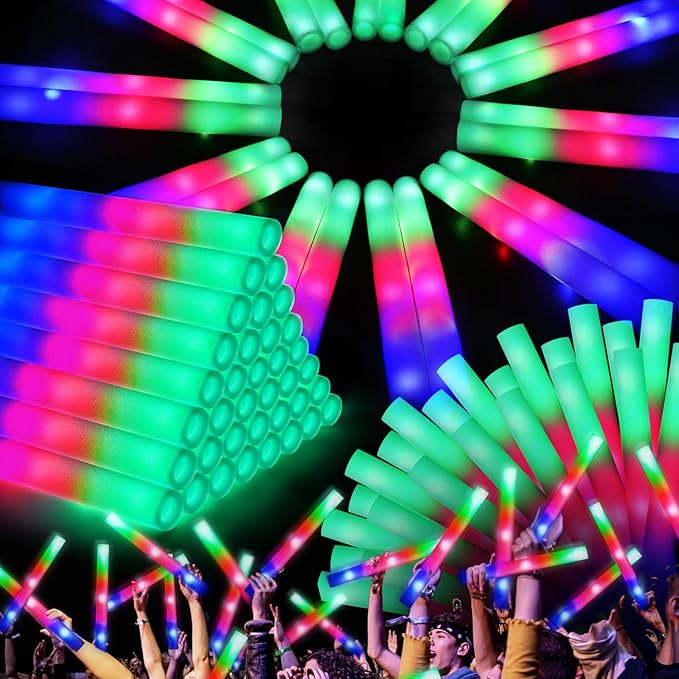 150 PCS Led Foam Sticks, Bulk Glow Sticks with 3 Colors Flashing, Light Up Baton Wands for Kids, Glow Sticks Party Supplies for party, Wedding, Raves, Concert, Camping, Sporting Events