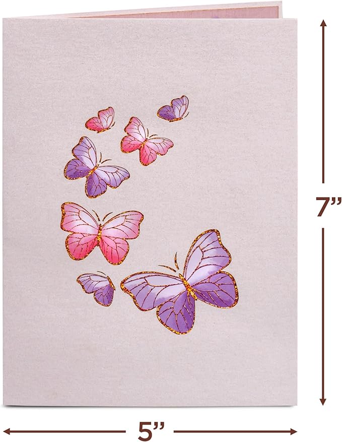 Paper Love Butterfly Birthday Cake, 3D Pop Up Birthday Card, For Adults or Kids - 5"x7" Cover - Includes Envelope and Note Tag