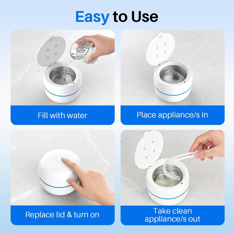Voraiya Ultrasonic Retainer Cleaner Machine 45kHz 4 U-V Lights Dental Cleaning Pod 2 Modes 200ml, Dentist-Designed Ultrasonic Dental Retainer Cleaner for Dentures, Aligners, Night Guards, Mouth Guards