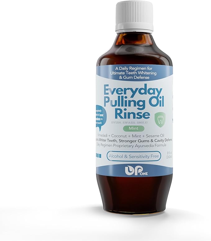 UpOne Whitening Oil Pulling Rinse - Unmatched 25+ Herb Oil Blend, Teeth Whitening Advanced Alcohol Free Ayurvedic Formula, Fresh Mint Flavor, Eliminates Bad Breath, Brighten Teeth Naturally - 8 fl. oz
