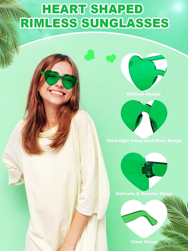 12 Pairs Heart Shaped Sunglasses for Women Colorful Glasses Fun Trendy Transparent Heart Sunglasses Party Favor