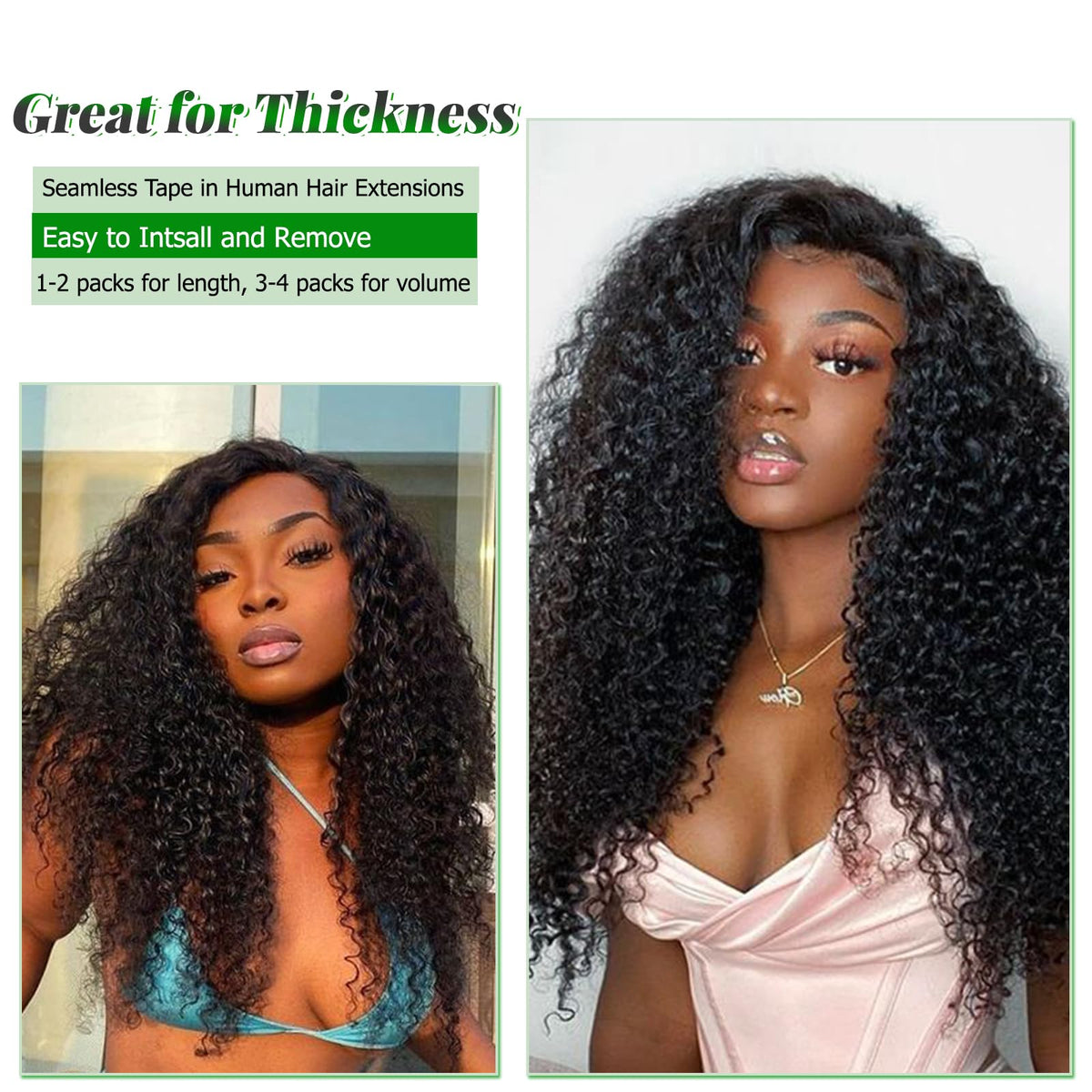 Kinky Curly Tape in Hair Extensions Human Hair, Natural Black Real Human Hair Tape ins for Black Women Double Sided 14 Inch Kinky Curly Hair Tape in Extensions 50g 20pcs