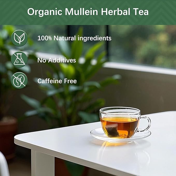 Mullein Leaf Tea,Mullein Tea Bags for Lungs Ginger & Elderberry Blend 15 Tea Bags for Clear Breathing & Wellness,Caffeine-Free (Mullein Leaf Tea)