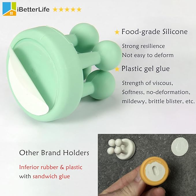 iBetterLife Tooth Brush Holder for Bathroom - 4Pcs Silicone Toothbrush Razor Holder for Shower Wall Mounted Self Adhesive Cute Storage Hook for Kids Hanging Loofah Towel for Kitchen Living Room Office