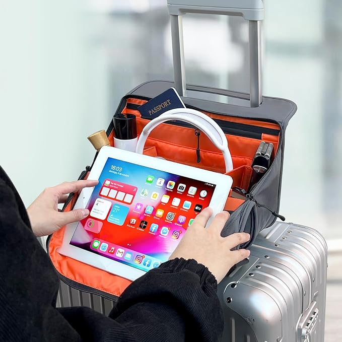 CONTAIL 13 Inch 3L 4-in-1 Travel Essentials Organizer, Small Business Handbag, Suitcase Drink Holder,Phone Tablet Holder,Airport Accessories Storage,Grey