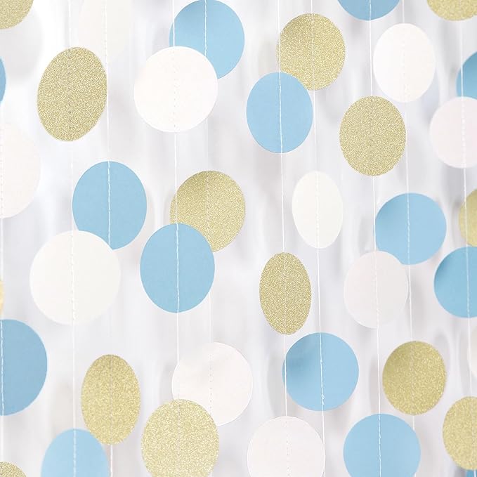 Light-Dusty Blue Beige-Gold Boho Party-Decorations - 64Ft Men Boy Birthday Paper Streamers Garland,Baby Bridal Shower Bachelorette Wedding Engagement Graduation Supplies Backdrop Decor Ouruola