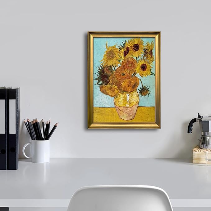 Wieco Art Framed Wall Art Canvas Prints of Sunflower by Vincent Van Gogh Paintings Reproduction Abstract Wall Decorations for Living Room Bronze Gold Frame