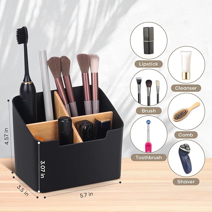 Toothbrush Holders for Bathrooms,Electric Toothbrush and Toothpaste Holder with Divider for Bathroom Countertop Organizer,Toothbrush Caddy for Kids Family Counter Vanity Storage Black