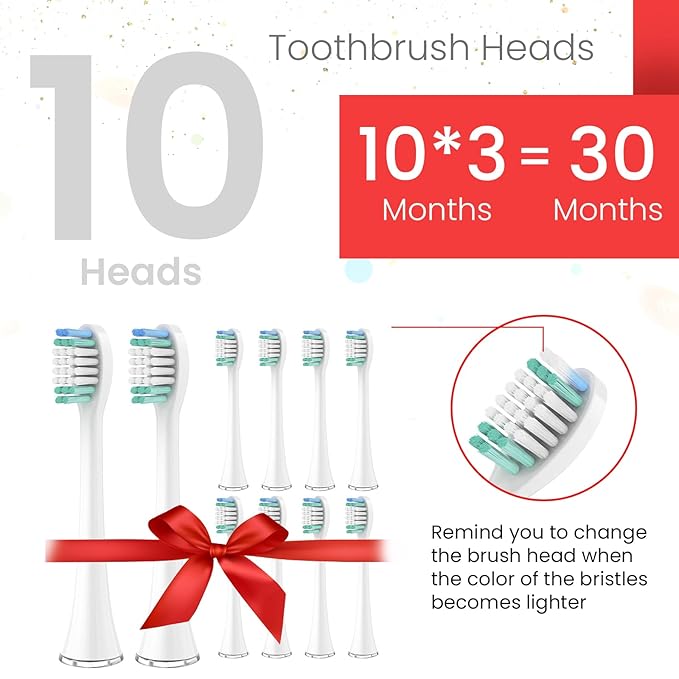 Replacement Toothbrush Heads for AquaSonic Black Series, Vibe Series, Black Series Pro,and for Duo Pro Electric Toothbrush White, Pack of 10