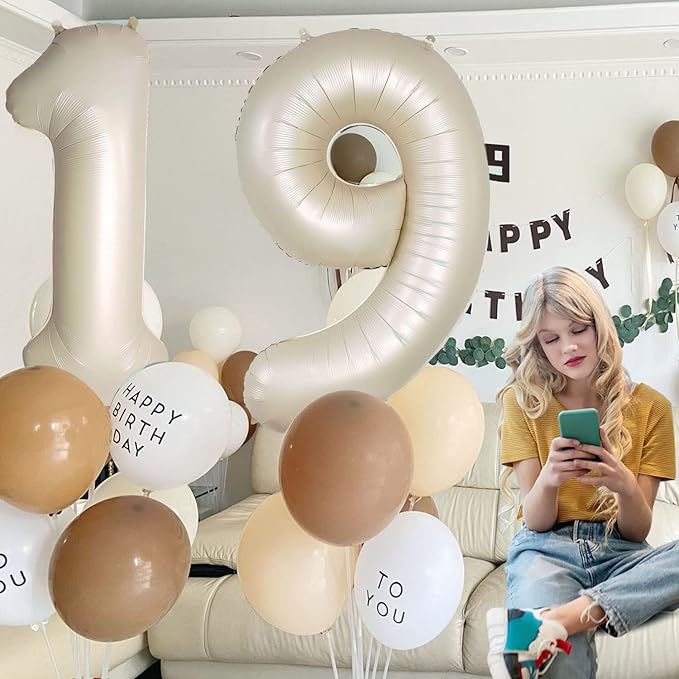 Number 9 Balloons White Sand Nine Balloon for 9 Year Old Birthday Decorations 40 Inches Cream White Large Numbers 9th Birthday Party Nude Ballons Beige 9 Digital Neutral Balloon Pearl White 9